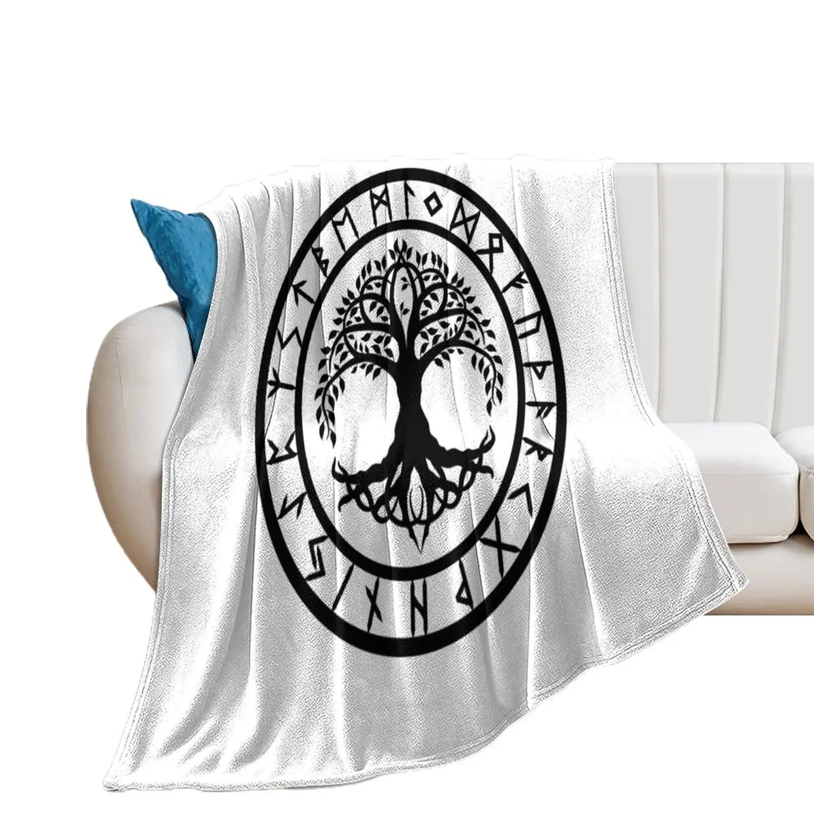 

Yggdrasil /// Rune Circle (Variant I) Throw Blanket Decorative Sofas Warm Blankets