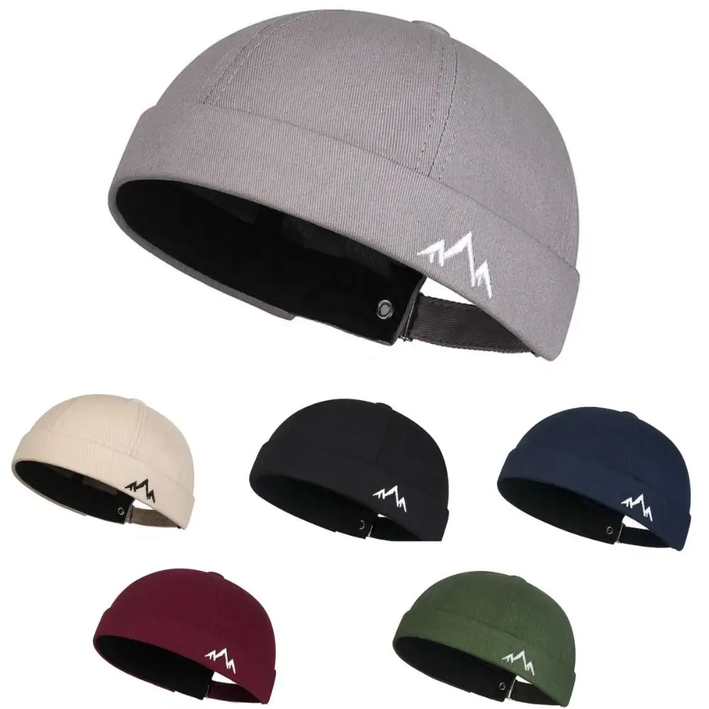 Casual Retro Embroidery Brimless Hat Solid Color Adjustable Beanie Bonnet Melon Skin Caps Breathable Hip Hop Hat Unisex