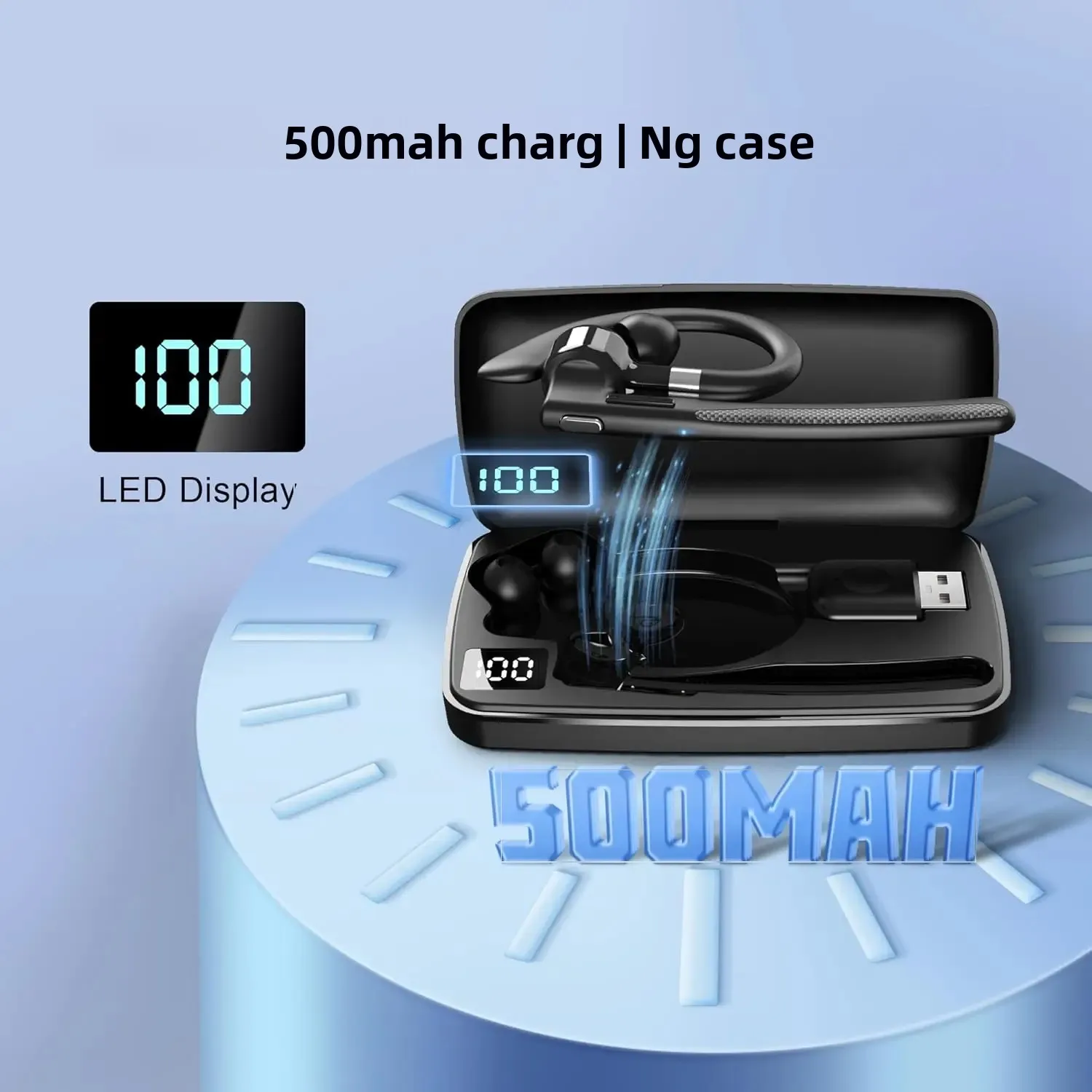 Bluetooth Headset Wireless Headphone Dual-Mic Mute Noise Cancelling Earpiece Handsfree Earphones for Driver Trucker Office Work