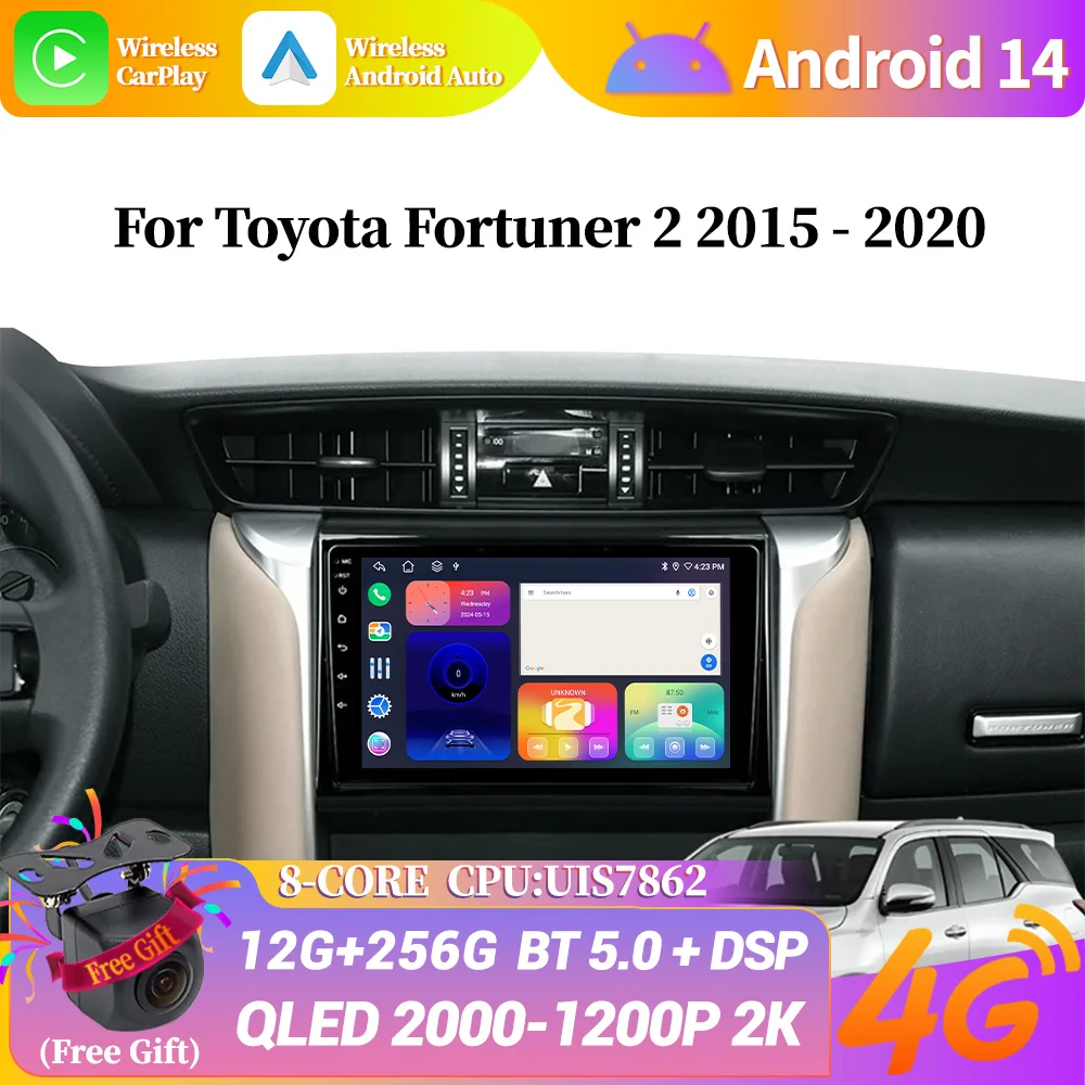 

Android 14 For Toyota Fortuner 2 2015 - 2020 Wireless Bluetooth Carplay Stereo Screen Car Radio Multimedia Navigation WIFI