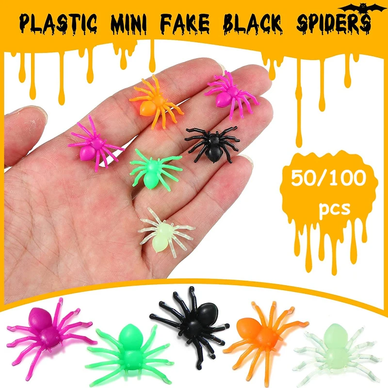 50/100 Pce Halloween Small Multicolor Spiders Haunted House Halloween Spider Web Cobwebs Decoration Simulation Spider Tricky Toy