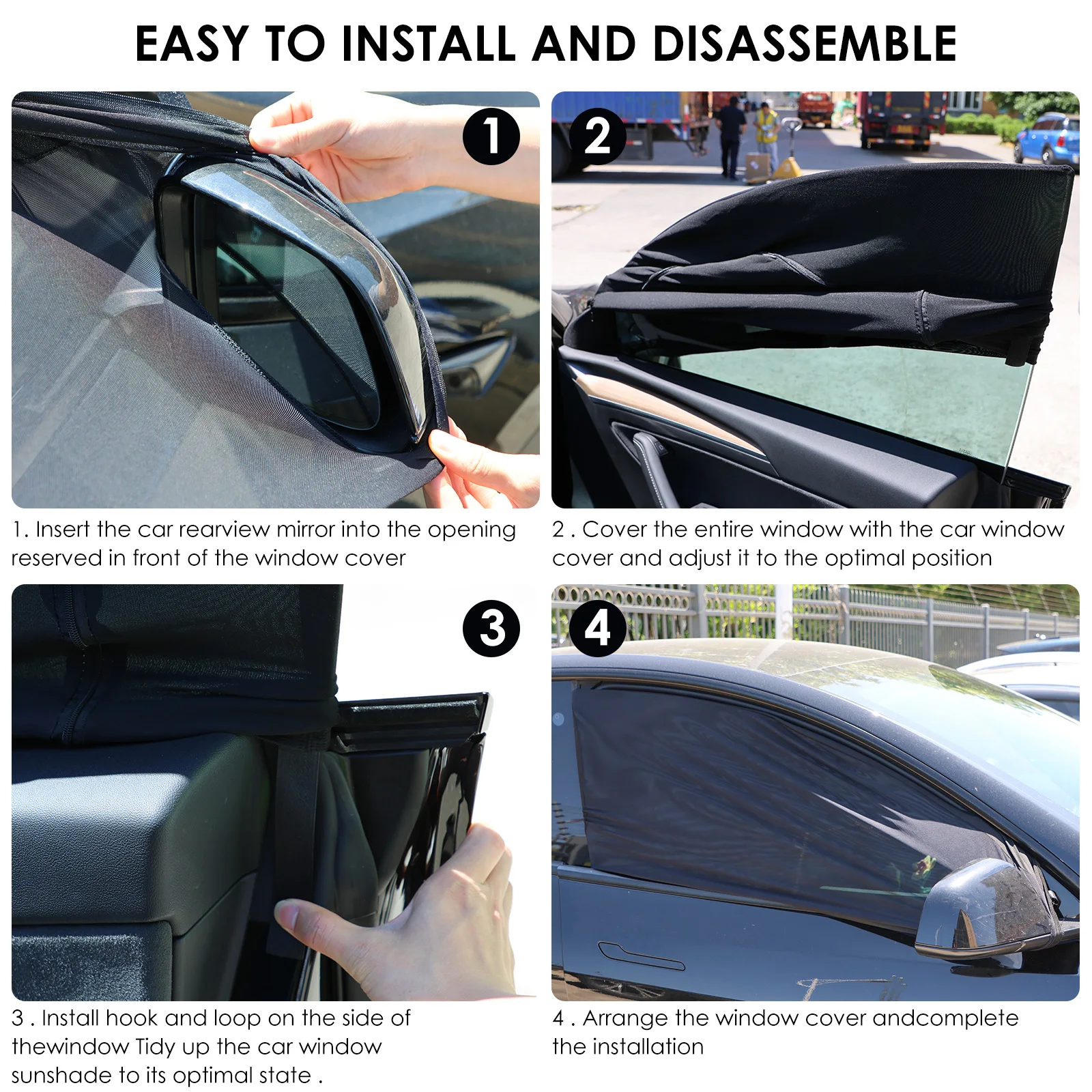 2/4Pcs Auto Fenster Sonnenschirm Seite Fenster Sonnenschein Abdeckung UV Privatsphäre Schutz Zipper Elastische Mesh Fenster Bildschirm Moskito Abdeckungen – Detail 4