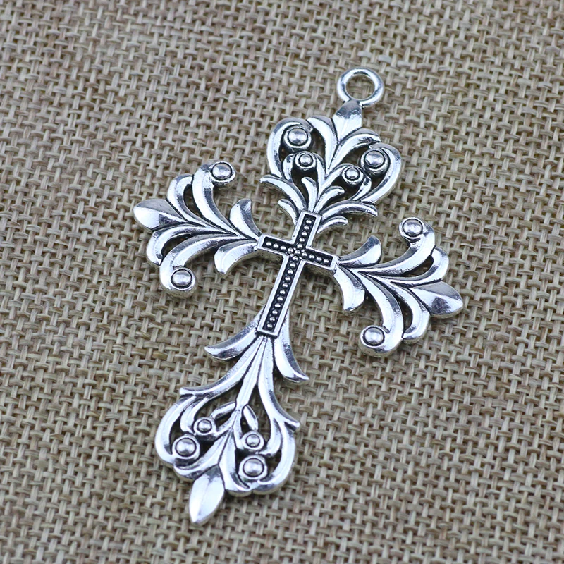 2 Pieces/Lot 44*68mm Antique Sliver Color Cross Ornament Delicate Charms For Jewelry Making Contracted StyleFashion Accessories