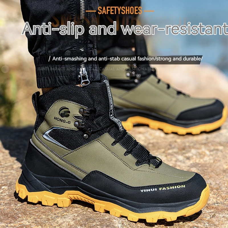 Men Work Boots Waterproof Safety Shoes Security Steel Toe Cap Military Boots Working Steel Toe Anti-Smashing Protective Boots