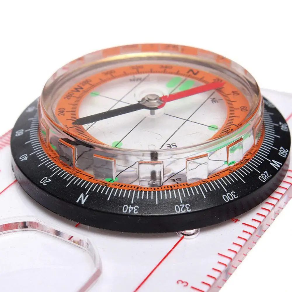 Outdoor Camping Hiking Survival Scouts Orienteering Compass Rule Base Plate Map Professional Mini Compass Map Scale Guiding Tool