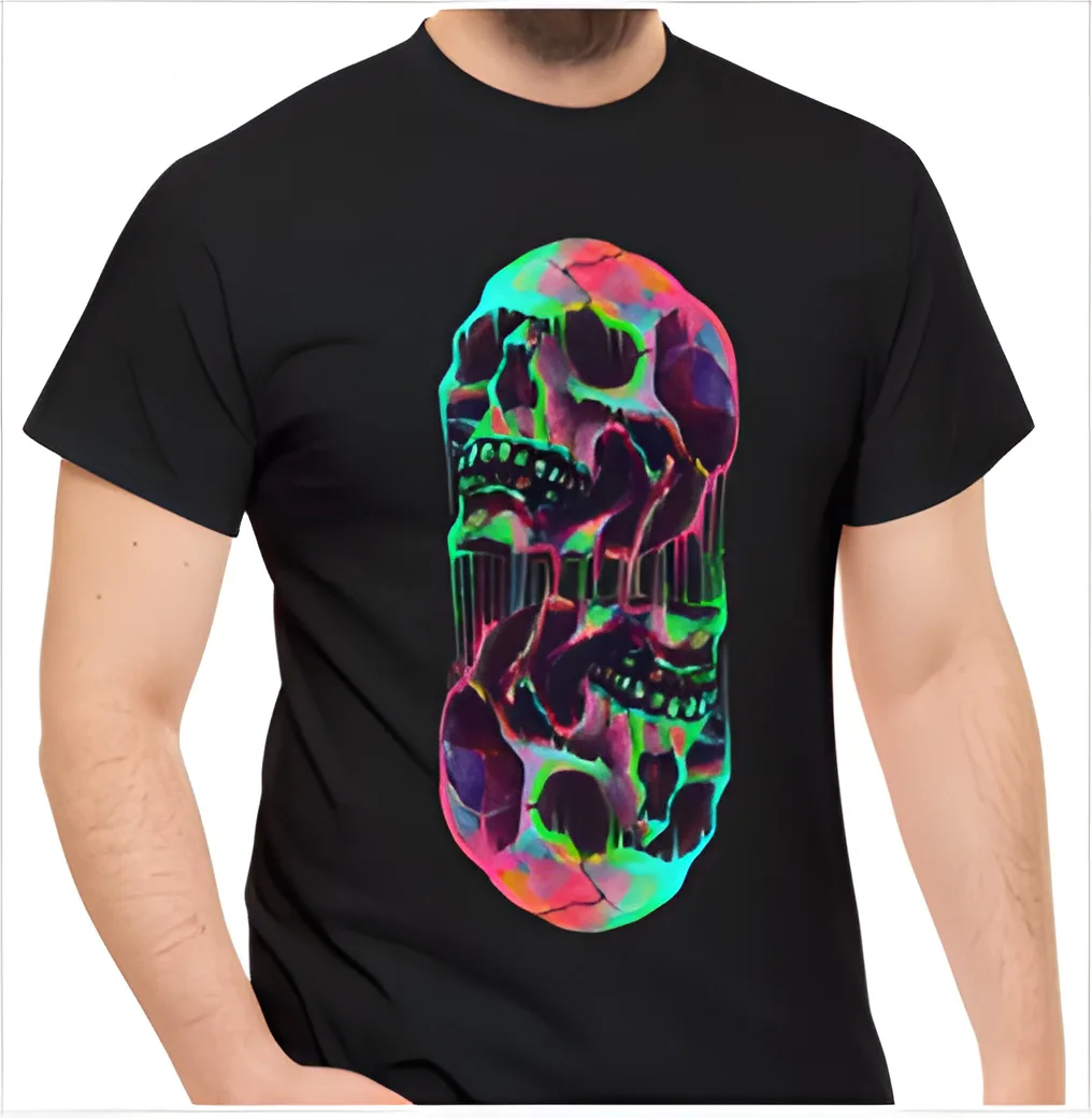 

NEW,Colorful Melting Skulls Drip Graphic Men Son Dad Boyfriend T Shirt Tee