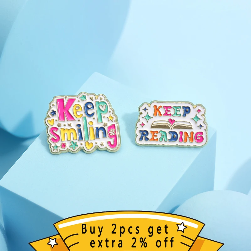 Keep Growing Smiling Reading Creating Enamel Pins Inspiring Rainbow Quotes Brooches Lapel Badge Backpack Wholesale Gift For Kids