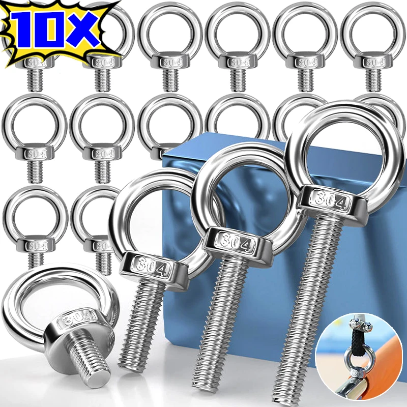 

1-10 шт. болты с подъемным ушком, гайки из нержавеющей стали 304, M4 M5 M6 M8, сверхмощный винт с подъемным кольцом для подъема крана для морских пехотинцев