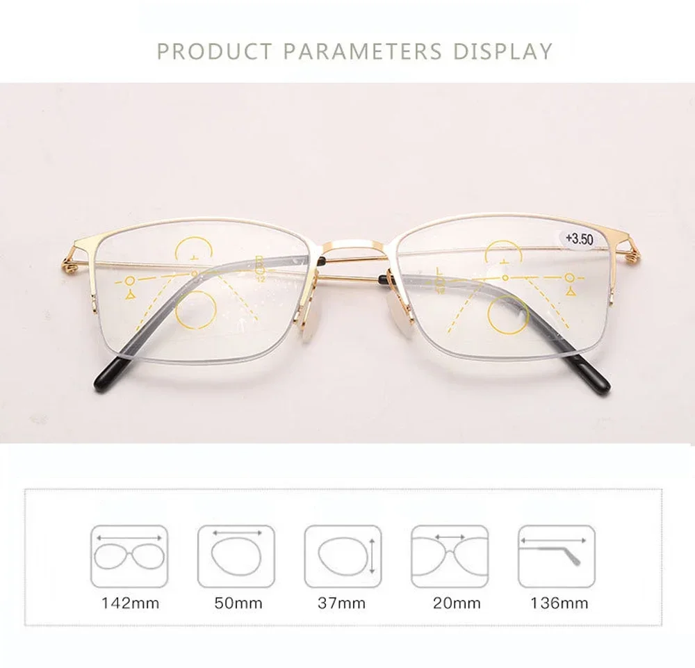 Progressive Multifocus Ultralight Reading Glasses Women Men High Quality Spring Hinges Anti Blu Ray Anti Fatigue +1 +1.5 +2 To+4