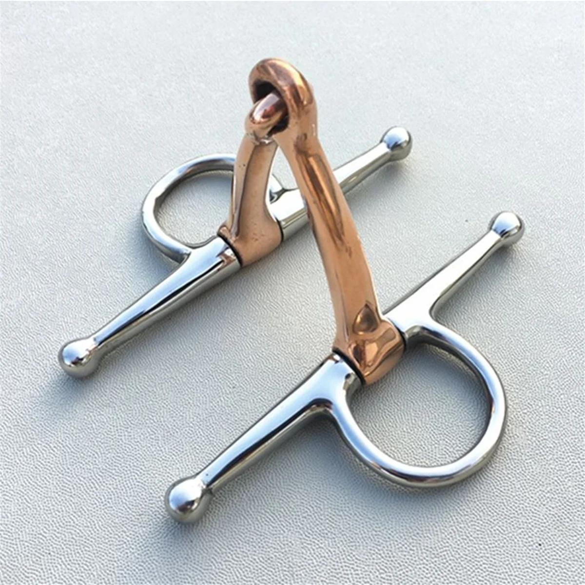 ABLJFull Cheek Stainless Steel Equestrian Flexible D Ring Loose Set Horse Bit Buckle Double Joint Copper Mouth 135MM