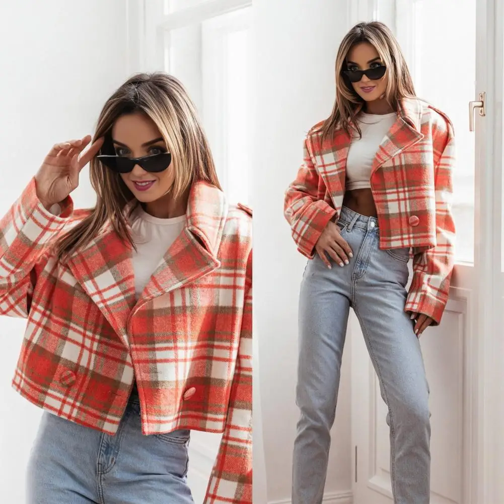 Women Plaid Jacket Plaid Print Women's Cardigan Coat with English Style Button Detail Fall Winter Outerwear for A Stylish Look