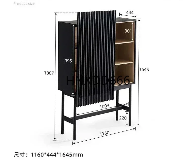 Solid Wood Sideboard Black Storage Cabinet Living Room Curio Cabinet Display Cabinet against the Wall