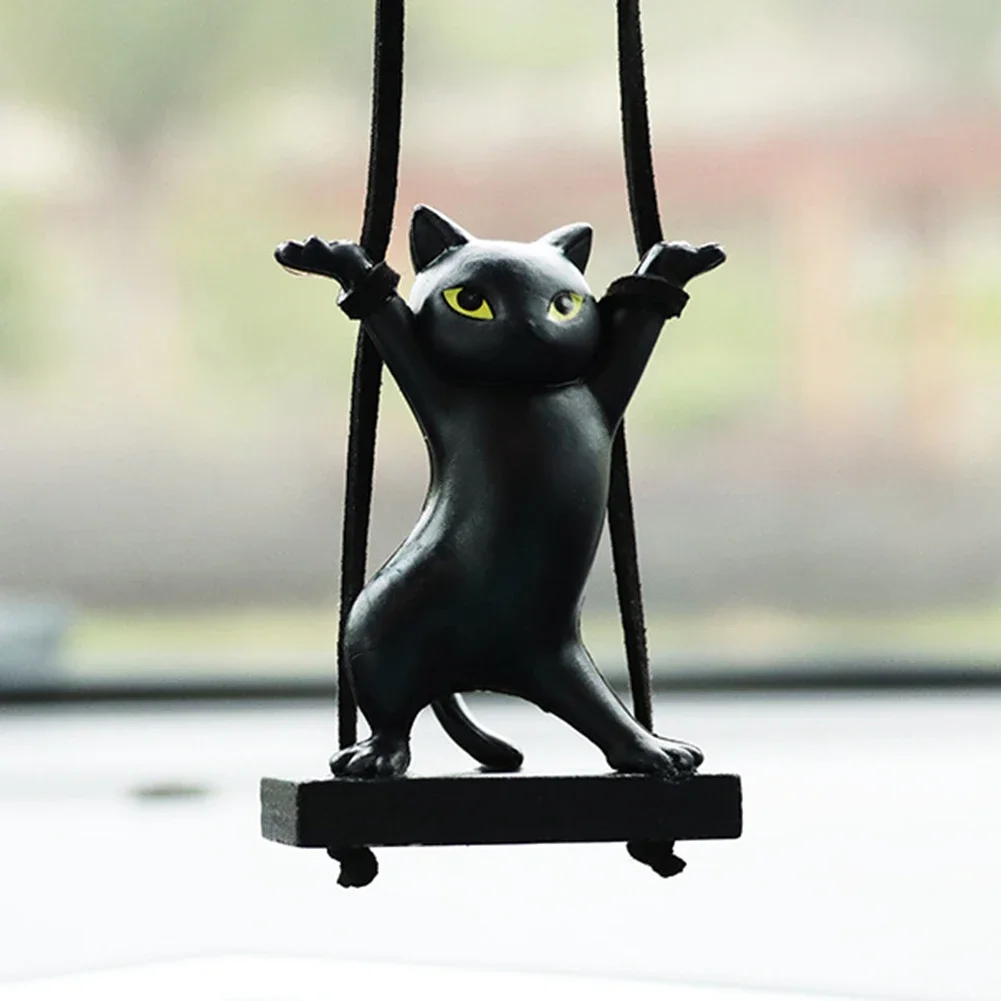 Car Pendant Creative Cute Swing Branch Cat Rearview Mirror Pendant Car Interior Hanging Decoration Auto Interior Accessories