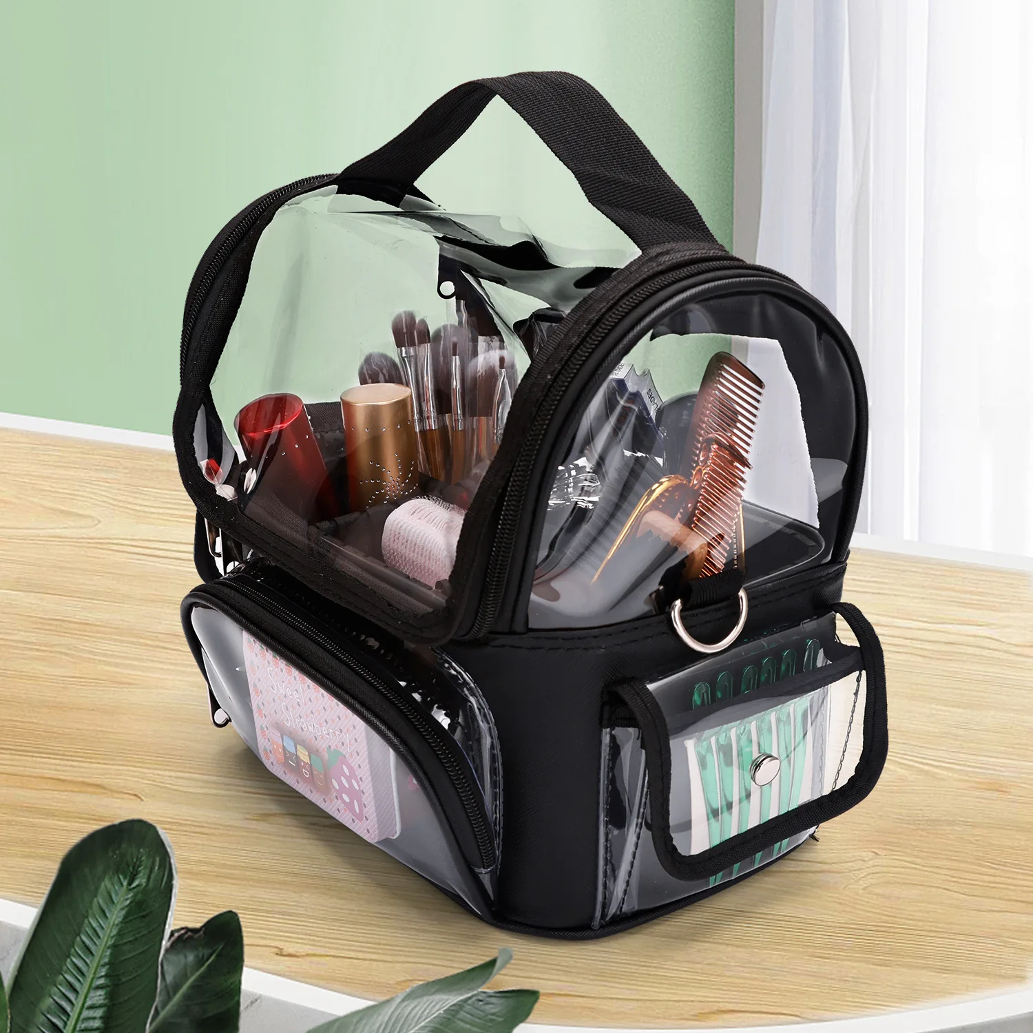 Professional With Adjustable Strap and Dividers Brush Bag Organizer With Lid Makeup Artist Travel Clear Waterproof Cosmetic Body