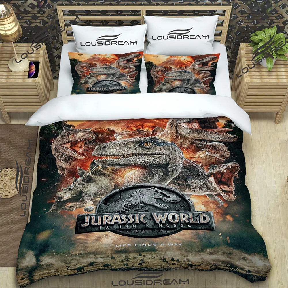 3D Jurassic Park Cartoon Comforter Bedding Set,Duvet Cover Bed Set Quilt Cover Pillowcase,King Queen Size Bedding Set for Child