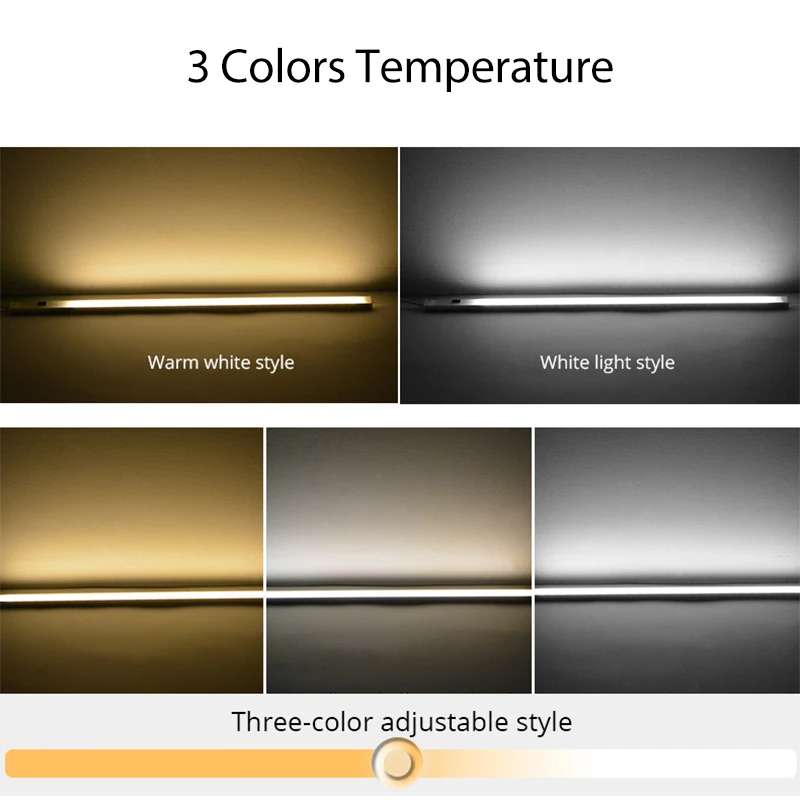 PirモーションLEDキャビネット下ライト、ハンドスイープスイッチキッチンランプ、USBプラグクローゼットライト、3色