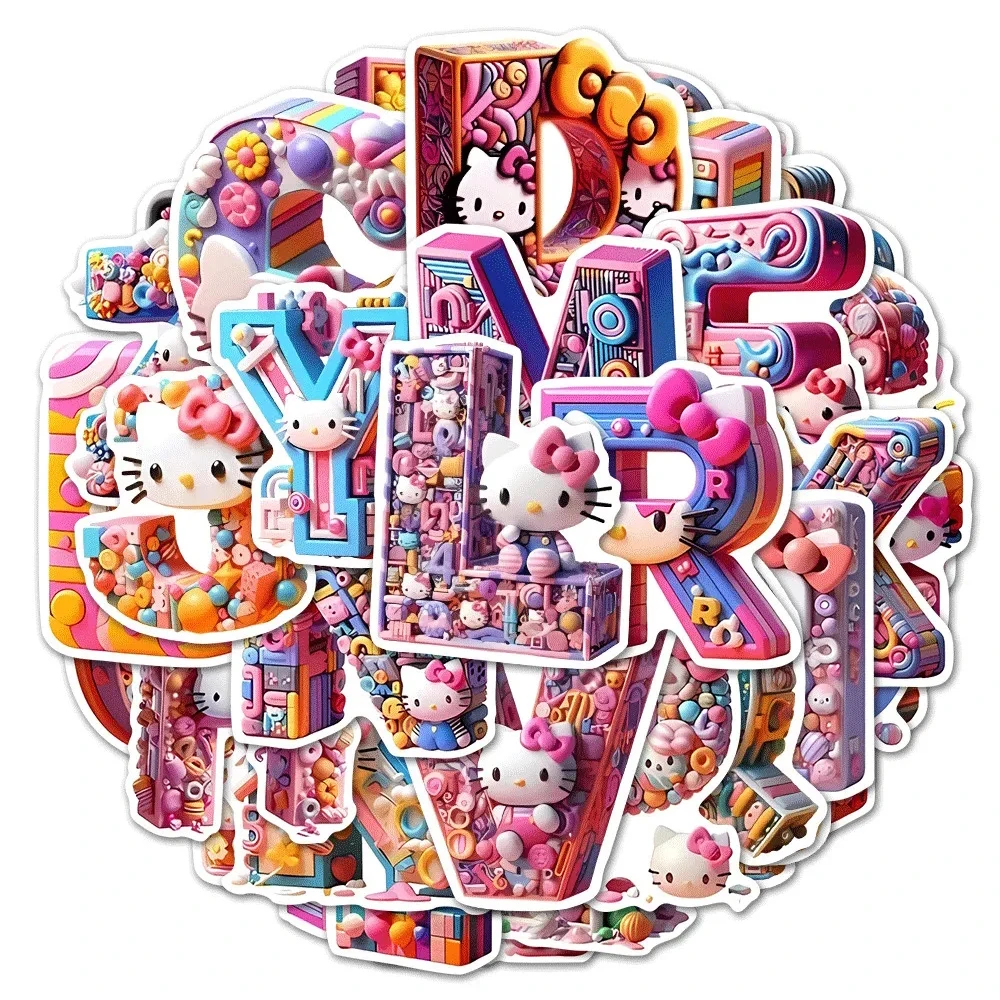 10/30/50pcs Kawaii 3D Hello Kitty Letter Alphabet Stickers Aesthetic Cartoon Kids DIY Decals Toys Gift Cute Anime Sticker Gifts