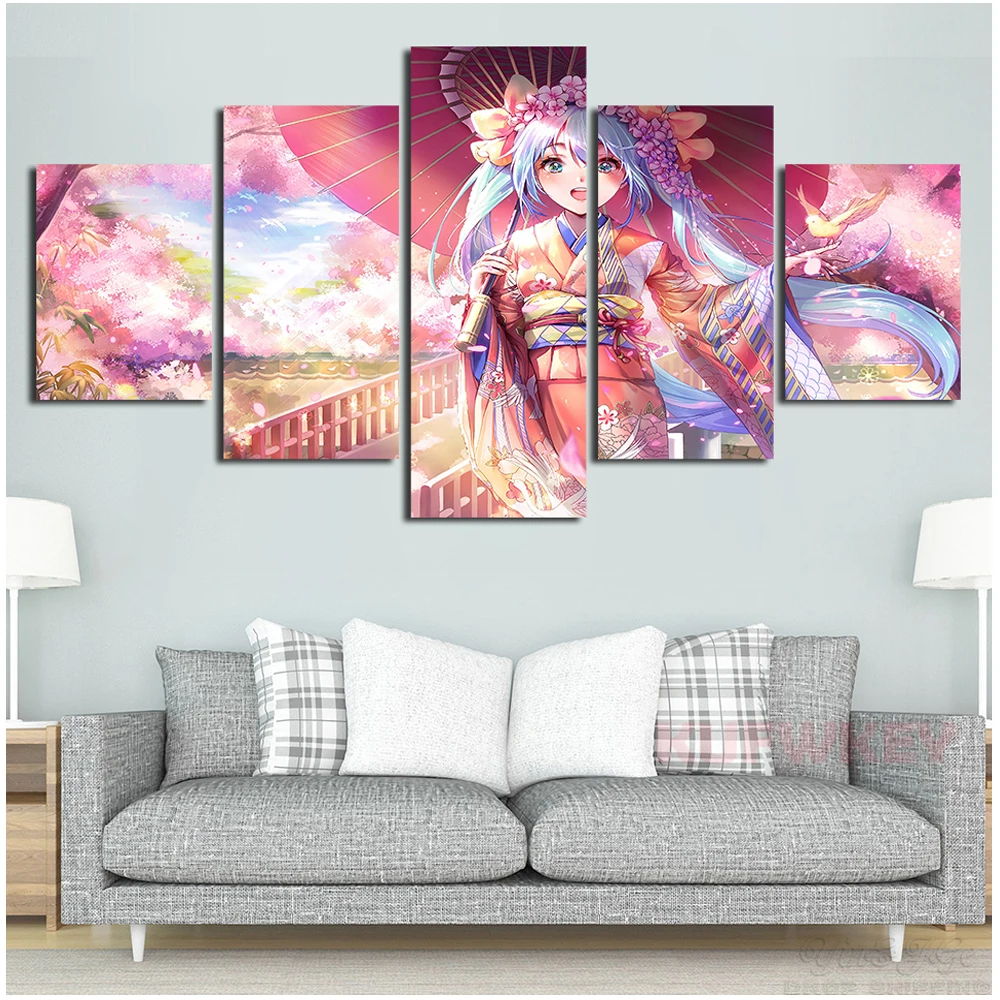 

5 Panel diamond painting Anime Kimono Fairy full mosaic picture of rhinestones cross-stitch japanese Girl For Girls Room Decor