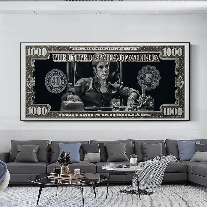 Classic Movie, Scarface Tony Montana Dollar Wall Art, HD Canvas Print Poster, Home, Living Room, Room Decor Painting