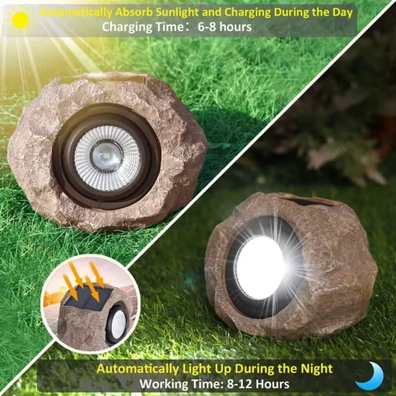 Solar Powered Outdoor Rock Lights Waterproof LED Spotlights Landscape Stone Lights Adjustable Patio Patio Landscape Stone Lights