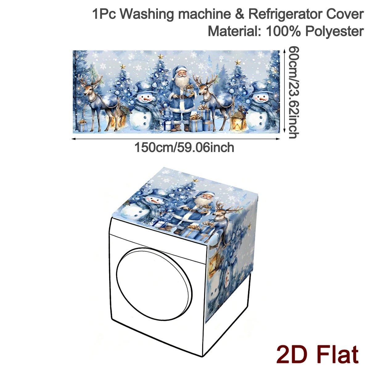 1pc Blue Christmas Dust-proof Washing Machine Cover Santa Claus Snowman Washer Dryer Top Cover Christmas Decor for Home 2026