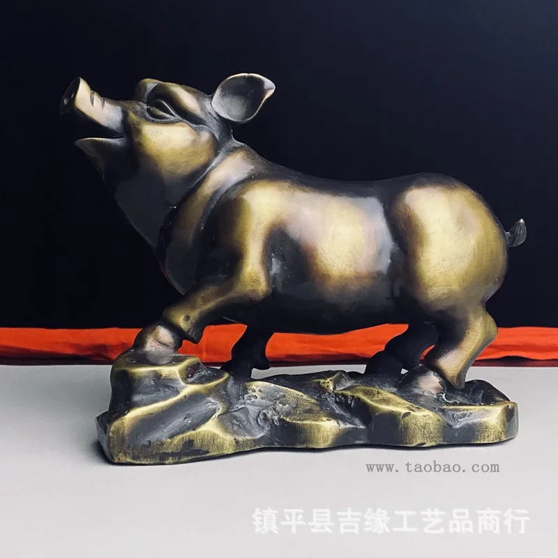 Vintage Copperware Brass Golden Copper Home Ornament Craft Twelve Zodiac Pig Decoration