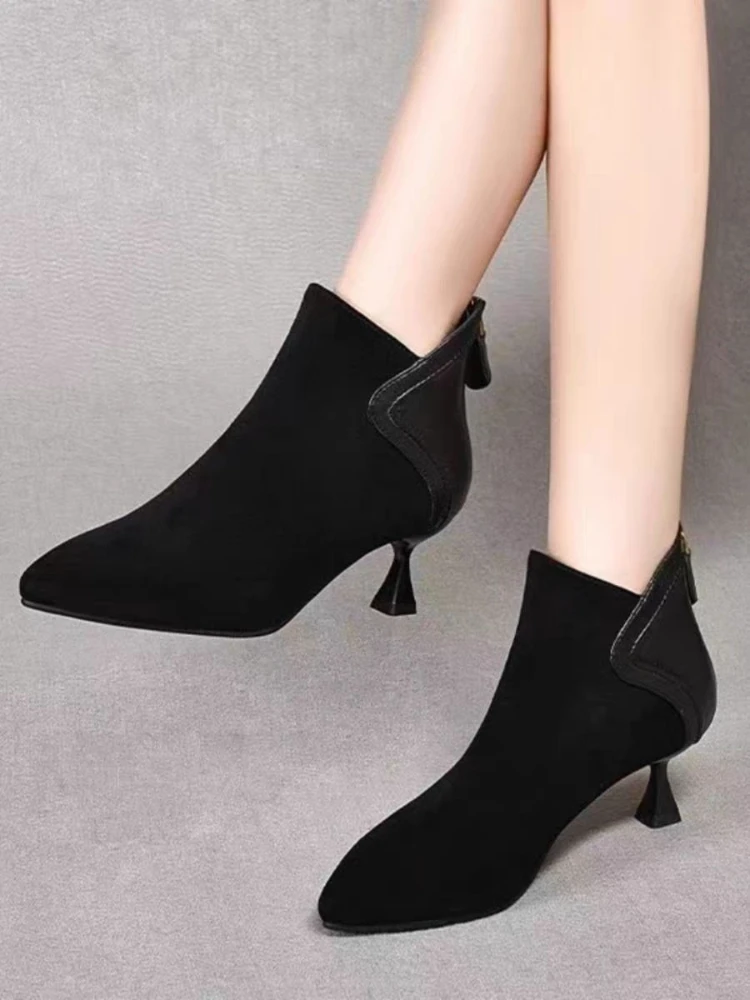 New Arrival Women Ankle Boots Pointed Toe Slim Stiletto Heel Warm Lined Short Boots Fall Winter Trendy Casual Shoes