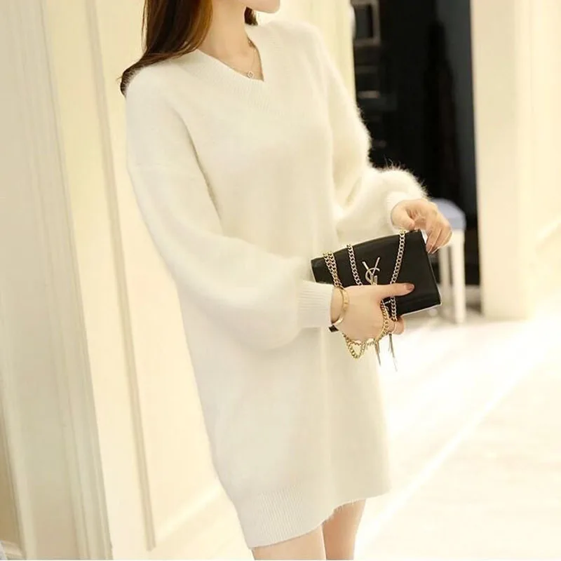 2023 Fashion Loose Solid Color V-Neck Women's Dresses Spring Autumn Korean Temperament Long Sleeve Mini Dress Female Clothing