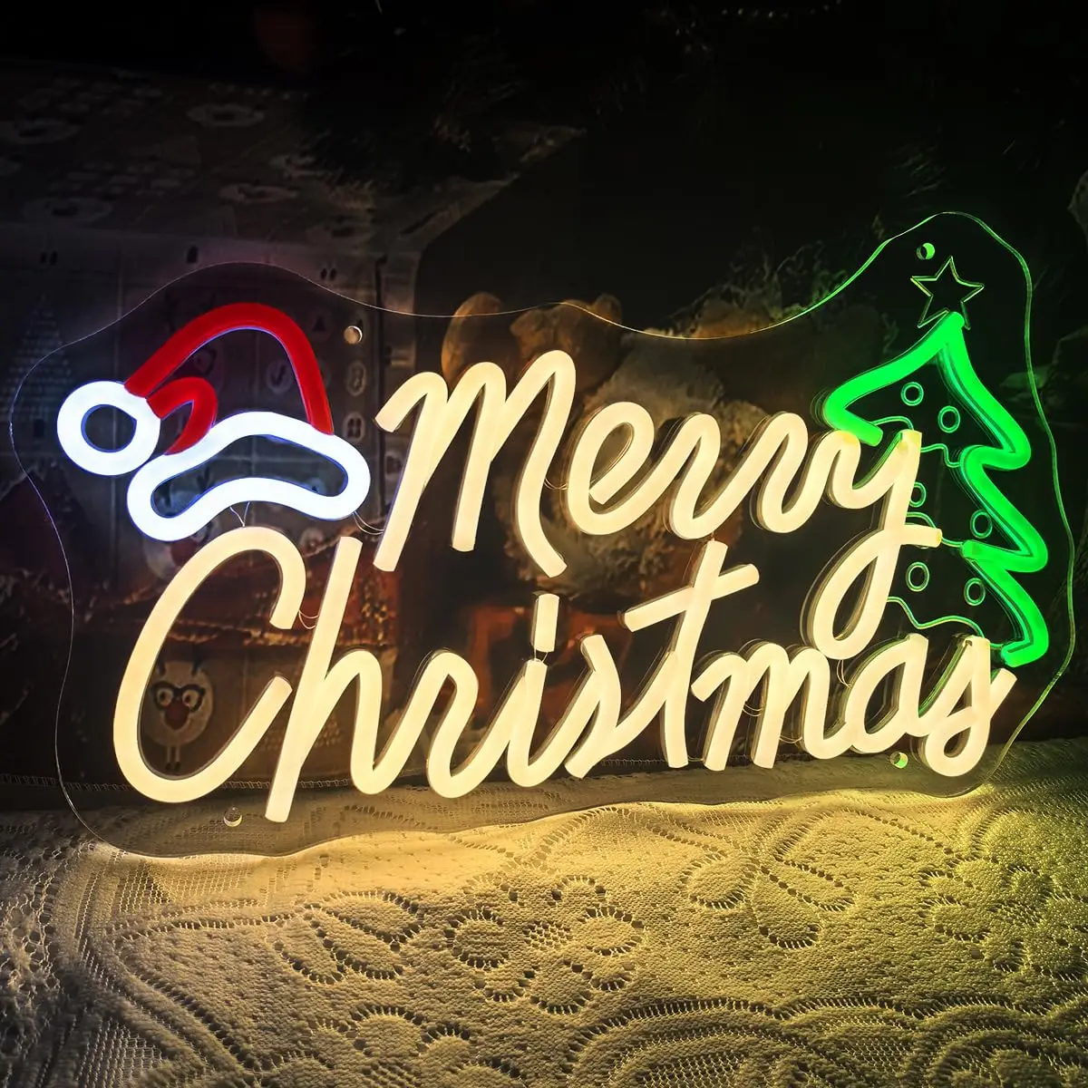 Merry Christmas Neon Sign Carving Dimmable USB Powered LED Light Up for Wall Decor Xmas Party Home Porch Front Door Holiday Gift