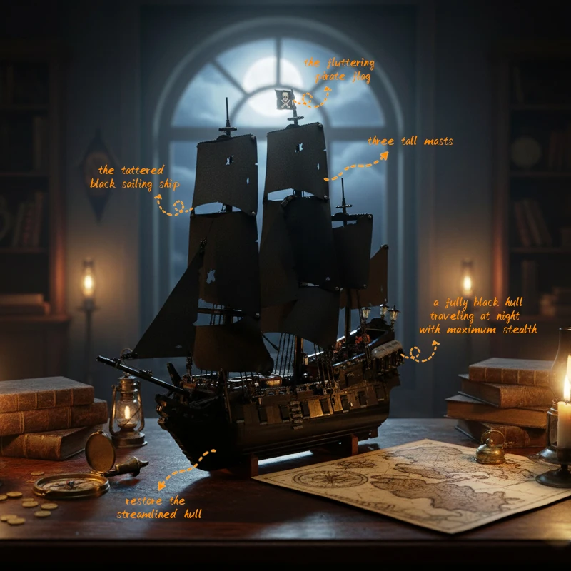 Een MINISO Pirate Black Pearl-schip, een houten scheepsmodel, Caribisch avonturen bouwsteenspeelgoed, een kerstcadeau voor kinderen en