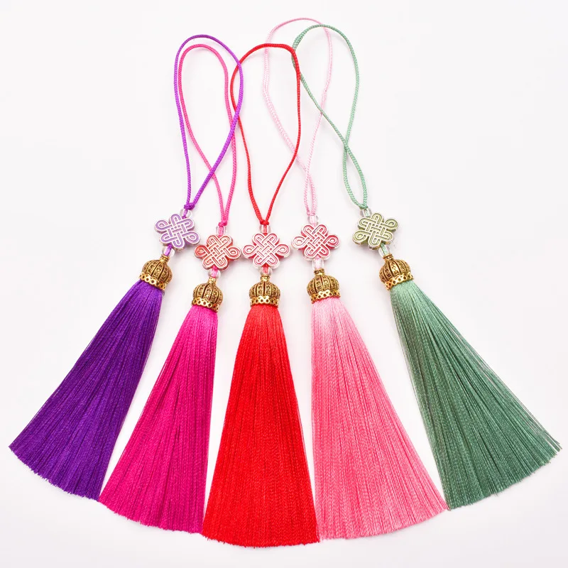 Tassel Fringe Alloy Crown with Chinese Knot, Ornament Accessories, Bookmark, Mobile Phone Clothing Pendant, Fiber Brilla Sachet