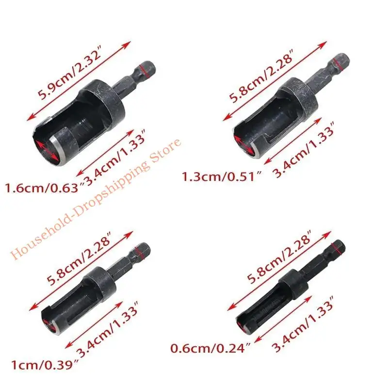 85AD 4Pcs Multifunctional Sturdy Wooden Plug Hole Cutter Bit 6/ 10/ 13/16mm