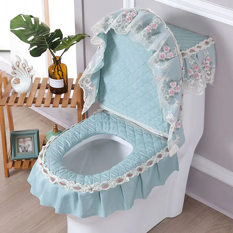 

All-Season Velvet Toilet Seat Cover 3PC Set - Soft Fabric with Zipper Design, Universal Fit for Home Bathroom