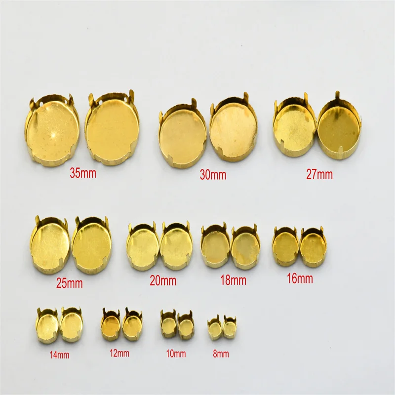 Brass setting NO Holes empty Strong Claw Setting No electroplating for Jewels Soldering  Teardrop oval navett round