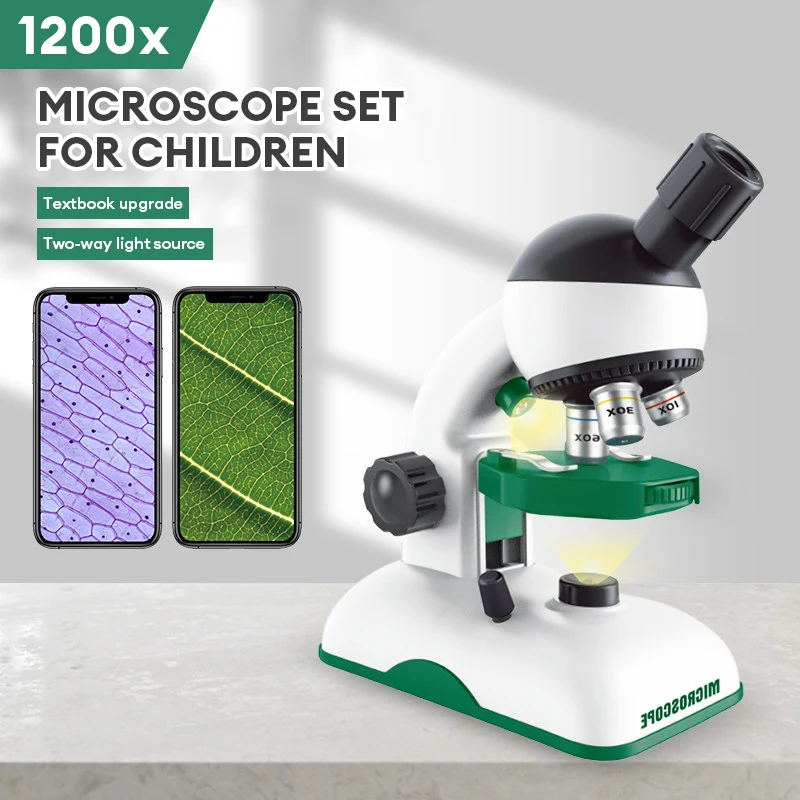 Microscopio per bambini Biologia Esperimento scientifico Microscopio da laboratorio con luce a LED Mini microscopio portatile 200X/600X/1200X Giocattoli