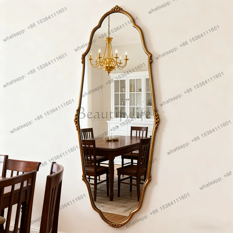 

French retro full-length mirror wall-mounted wall oval home wall medieval entrance full-length mirror
