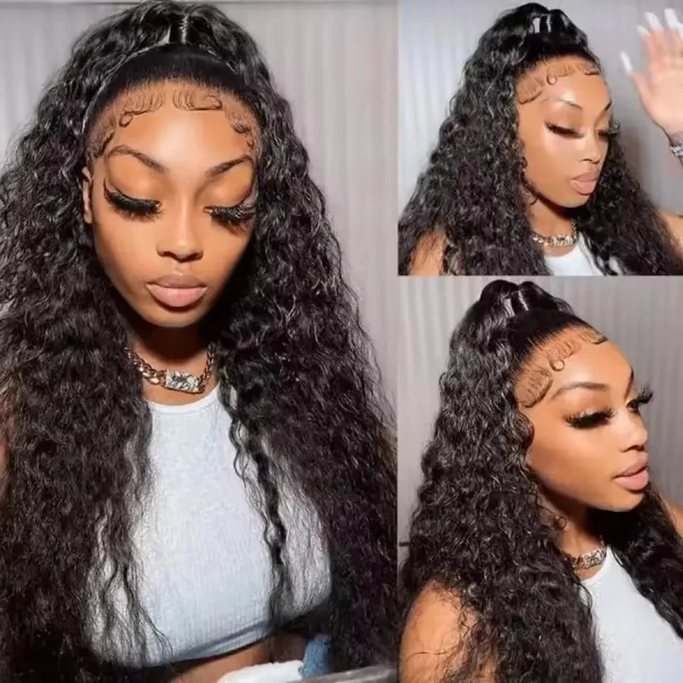 Deep Wave13x4 13x6 Lace Frontal Wigs Indian HD 100% Human Hair Curly Remy 200% Lace Frontal Wigs For Woman Pre Plucked 30 32Inch