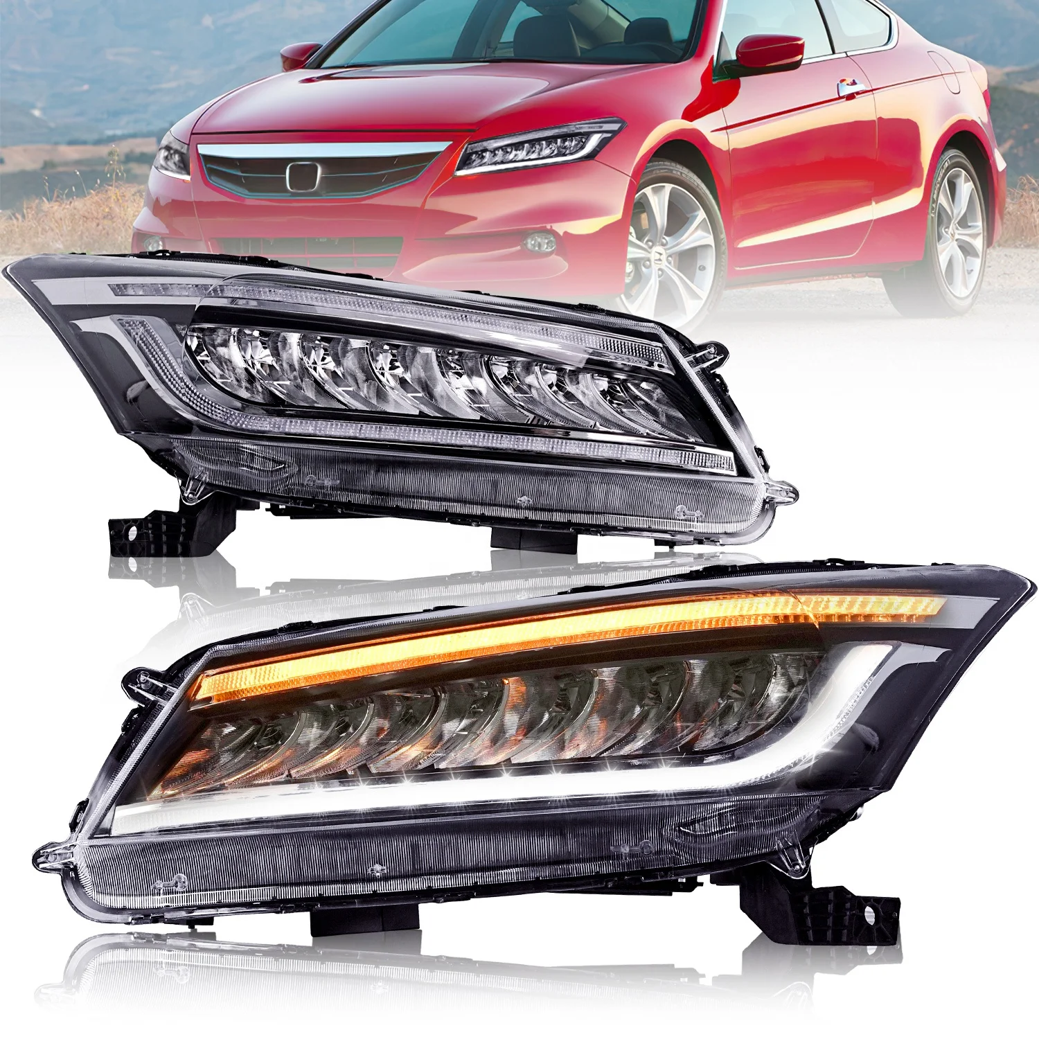 

For honda accord auto front lamp with light from blue turn to white 2008-2012 full led headlamp for accord 8th headlights