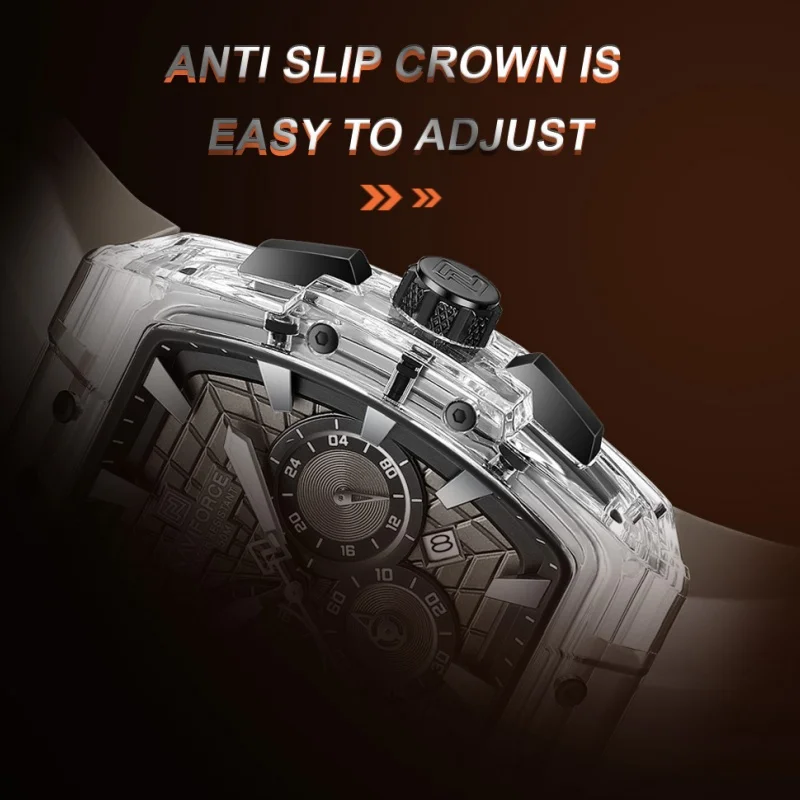 NAVIFORCE Mens Sport Watches 5ATM Waterproof Chronograph Tonneau Silicone Strap Luminous Casual Quartz Male Wristwatch Gifts box view 5