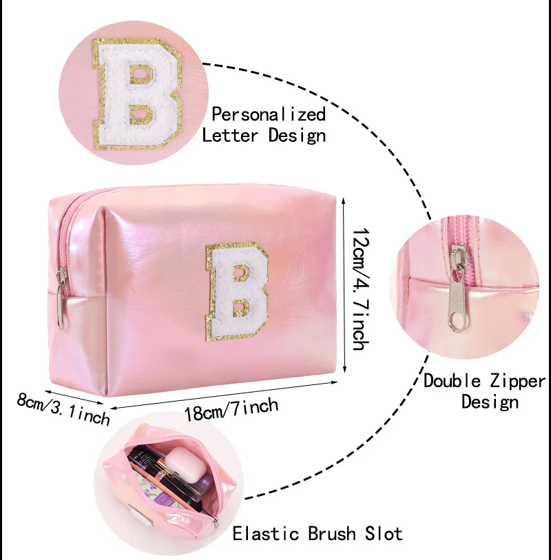 Octagonal Embroidered Letter Makeup Bag Large Capacity Travel Toiletries Storage Bag Handbag Cosmetic Bag Makeup Pouch Organizer