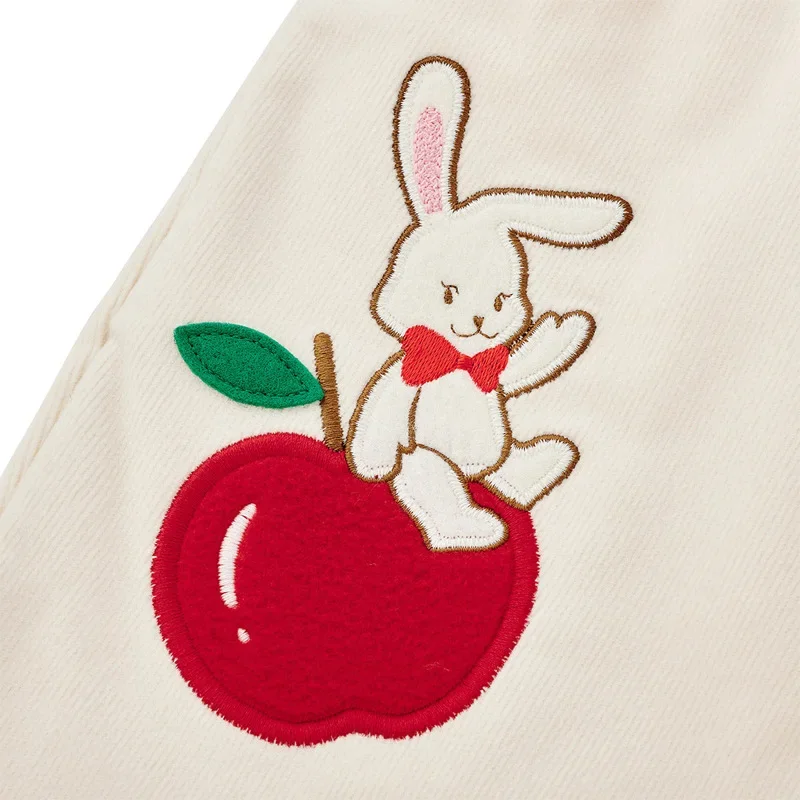 Miki Kids Pants Japanese Style Girl Cartoon Rabbit Apple Embroidered Corduroy Trousers Baby Pants