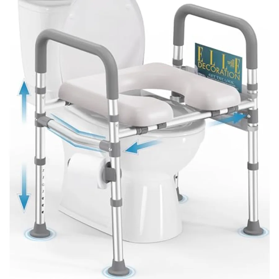 

Raised Toilet Seat with Handles 400 LBS Toilet Seat Risers for Seniors with Dual-Crossbar Support Adjustable Height and Width H