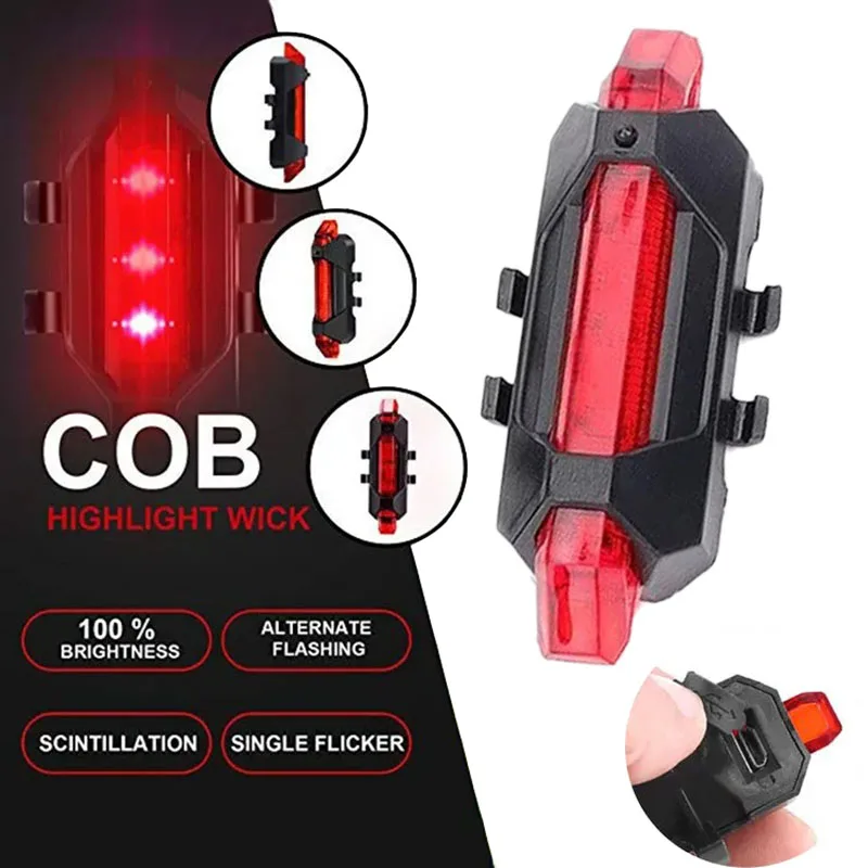 Bicycle Tail Lights Night Riding Safety Warning Lights USB Rechargeable Tail Lights LED Bicycle Lamp Cycling Equipment Road Bike