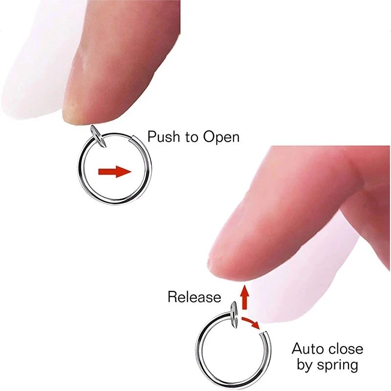 Hoop Clip On Earrings Step Diameter Circle Earring Punk Clip Stealth Spring Small Helix Retractable Ring Cuff Ear Ring Hoops