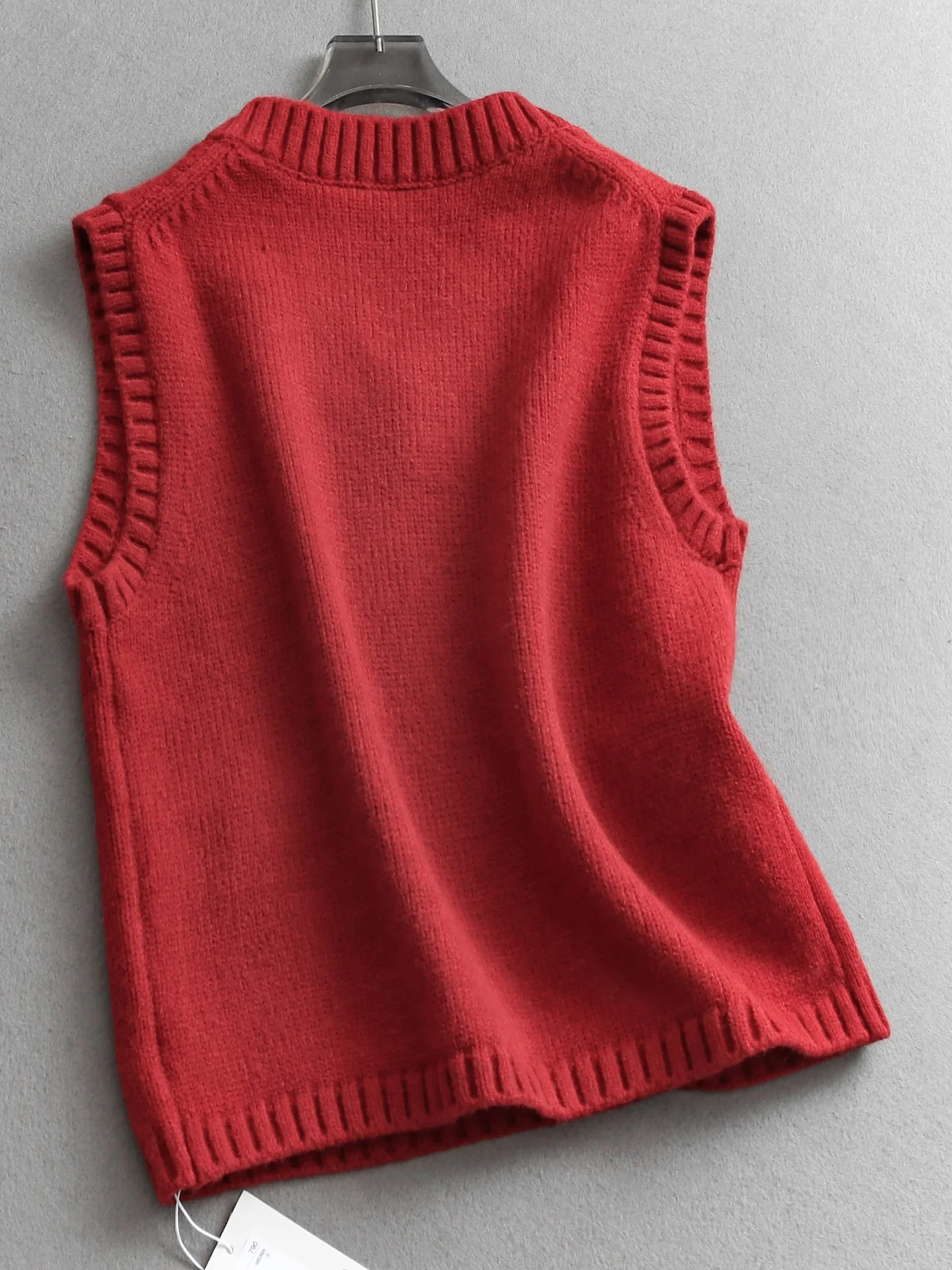 Loose V-Neck Sleeveless Knitted Sweater Vest Women's Tank Top Pure Color Layering Symmetrical Pocket Fashion Casual Wear