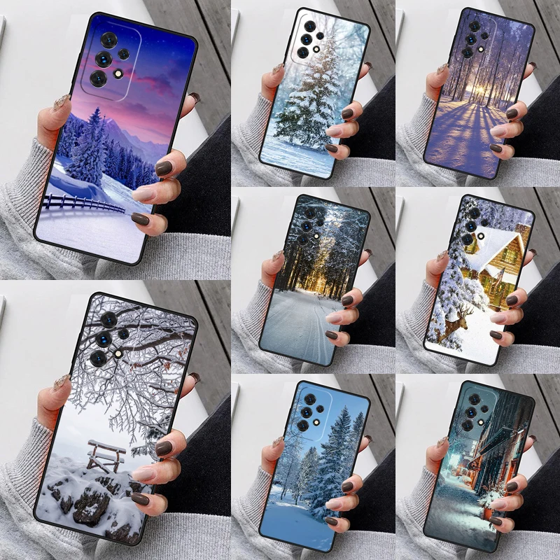 Landscape Winter Light Snow Phone Case For Samsung Galaxy S23 S21 S20 FE S24 S22 Ultra Note20 S10 S9 S8 Plus A40 A52 A12 A13 A53