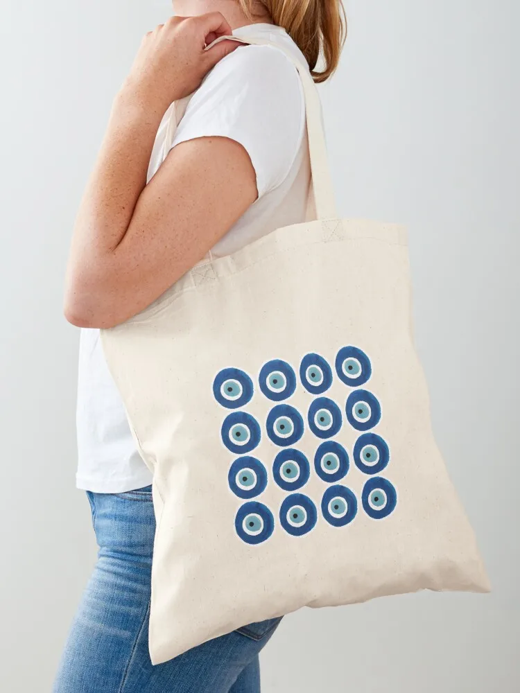 Watercolor Evil Eye Pattern (Nazar) Dark and Light Blue Tote Bag hand bag Women's bags Woman shopper bag