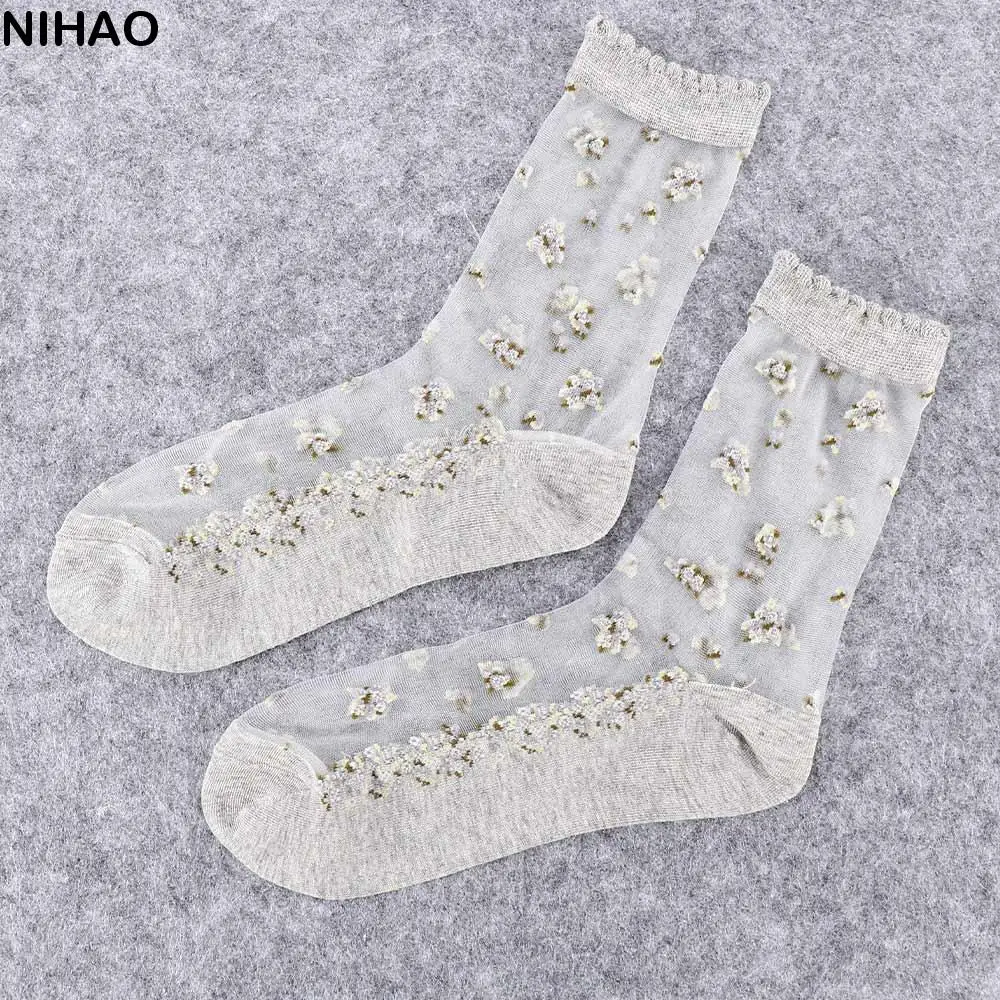 

Transparent Summer Thin Jacquard Glass Silk Bow Short Sock Ankle Socks Socks Crystal Sock