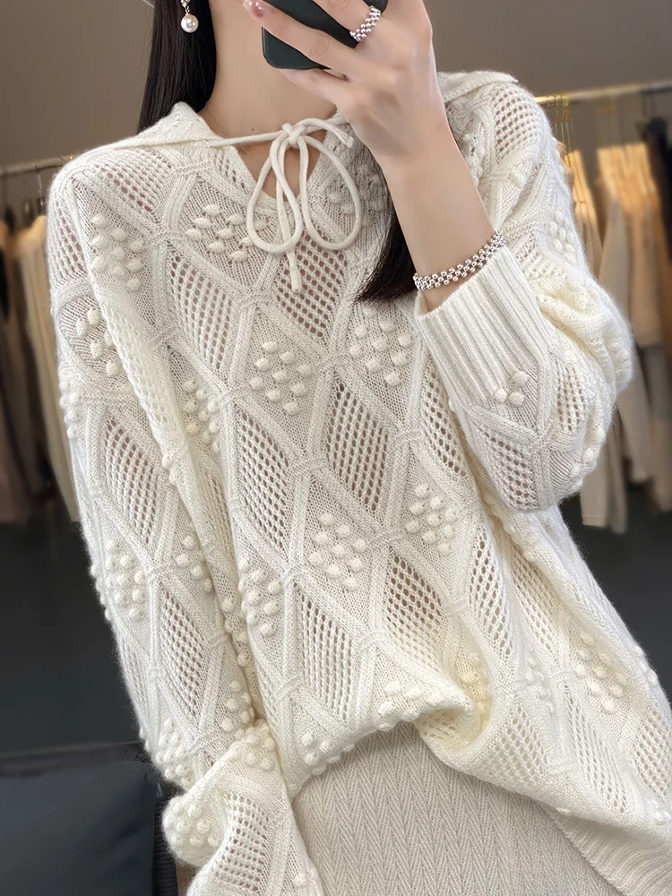 Women\'s Lapel Knitted Cashmere Sweater, High-End, Chic, Slim, Loose, Joker, Casual, Long Sleeve, Bottoming, Autumn and Winter