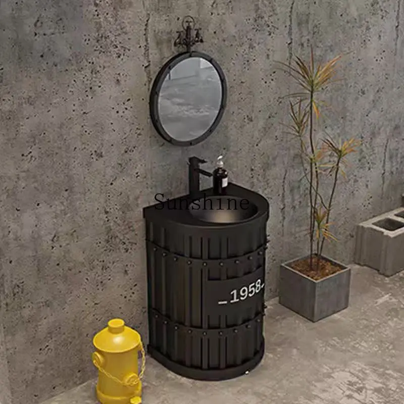Simple wrought iron washing basin retro integrated floor column washing table